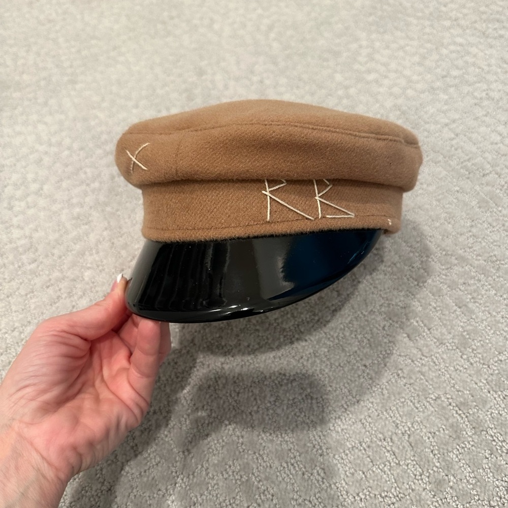 Ruslan Baginskiy Baker Boy Hat Brown and Black Patent Leather and Wool